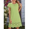 image:imageDokotoo Womens Summer Dresses 2026 Short Sleeve Hollow Out Crewneck Pleated Front Casual Elegant Mini DressLight Green