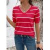 image:imageDokotoo Womens Summer Short Sleeve Knit Tops 2026 Spring Trendy Casual V Neck Striped Sweater BlousesFiery Red