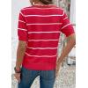 image:imageDokotoo Womens Summer Short Sleeve Knit Tops 2026 Spring Trendy Casual V Neck Striped Sweater BlousesFiery Red