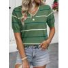 image:imageDokotoo Womens Summer Short Sleeve Knit Tops 2026 Spring Trendy Casual V Neck Striped Sweater BlousesMist Green