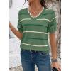 image:imageDokotoo Womens Summer Short Sleeve Knit Tops 2026 Spring Trendy Casual V Neck Striped Sweater BlousesMist Green