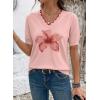 image:imageDokotoo Womens Summer Short Sleeve Knit Tops 2026 Spring Trendy Casual V Neck Striped Sweater BlousesPink