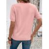 image:imageDokotoo Womens Summer Short Sleeve Knit Tops 2026 Spring Trendy Casual V Neck Striped Sweater BlousesPink
