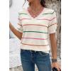 image:imageDokotoo Womens Summer Short Sleeve Knit Tops 2026 Spring Trendy Casual V Neck Striped Sweater BlousesWhite