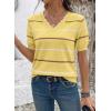 image:imageDokotoo Womens Summer Short Sleeve Knit Tops 2026 Spring Trendy Casual V Neck Striped Sweater BlousesYellow Cream
