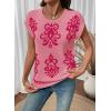 image:imageDokotoo Womens Sweater Vest Summer Casual Crewneck Knit Pullover Tops Lightweight Boho Printed Cap Sleeve SweatersHot Pink