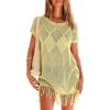 image:imageDokotoo Swimsuit Cover Up for Women 2026 Crochet Bathing Suit Coverups Hollow Out Knit Tassel Beach Dress for VacationYellow Cream
