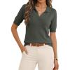 image:imageDokotoo Women Short Sleeve Polo Sweater V Neck Knitted Tops Casual Ribbed Shirt Loose Pullover SweaterVineyard Green