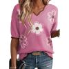 image:imageDokotoo Womens Casual V Neck Short Sleeve Sweater Ribbed Knit Lightweight Sweaters Tops Fashion Clothing OutfitsPink