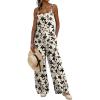 image:imageDokotoo Womens Causal One Piece Sleeveless Jumpsuits Floral Boho Overalls Wide Leg Rompers Pants with PocketsApricot