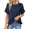 image:imageDokotoo Womens Short Sleeve Sweaters Oversized Summer Casual Ruffled Hem Knit Pullover Tops Cute Solid Color Crochet BlousesDark Blue
