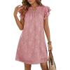 image:imageDokotoo Womens Summer Dresses 2026 Ruffle Short Sleeve Casual V Neck Smocked Floral Burnout Mini Dress SundressPink