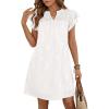 image:imageDokotoo Womens Summer Dresses 2026 Ruffle Short Sleeve Casual V Neck Smocked Floral Burnout Mini Dress SundressWhite