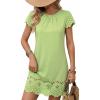 image:imageDokotoo Womens Summer Dresses 2026 Short Sleeve Hollow Out Crewneck Pleated Front Casual Elegant Mini DressLight Green