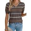 image:imageDokotoo Womens Summer Short Sleeve Knit Tops 2026 Spring Trendy Casual V Neck Striped Sweater BlousesDark Brown