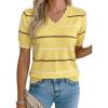 image:imageDokotoo Womens Summer Short Sleeve Knit Tops 2026 Spring Trendy Casual V Neck Striped Sweater BlousesYellow Cream