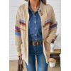 image:imageDokotoo Womens Cardigan Sweaters Long Sleeve Casual Striped Color Block Cable Knit Fall Outfits with PocketsBeige
