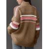 image:imageDokotoo Womens Cardigan Sweaters Long Sleeve Casual Striped Color Block Cable Knit Fall Outfits with PocketsChocolate Brown