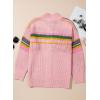 image:imageDokotoo Womens Cardigan Sweaters Long Sleeve Casual Striped Color Block Cable Knit Fall Outfits with PocketsPink
