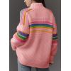 image:imageDokotoo Womens Cardigan Sweaters Long Sleeve Casual Striped Color Block Cable Knit Fall Outfits with PocketsPink