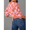 image:imageDokotoo Womens Checkered V Neck Button Down Long Sleeve Cable Knit Cropped Cardigan Sweaters TopsOrange