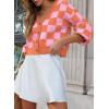 image:imageDokotoo Womens Checkered V Neck Button Down Long Sleeve Cable Knit Cropped Cardigan Sweaters TopsOrange