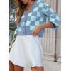 image:imageDokotoo Womens Checkered V Neck Button Down Long Sleeve Cable Knit Cropped Cardigan Sweaters TopsSky Blue