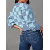 image:imageDokotoo Womens Checkered V Neck Button Down Long Sleeve Cable Knit Cropped Cardigan Sweaters TopsSky Blue