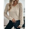 image:imageDokotoo Womens Crochet Sweaters 2025 Winter Casual Lightweight Long Sleeve Hollow Out Sweater TopsApricot