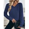 image:imageDokotoo Womens Crochet Sweaters 2025 Winter Casual Lightweight Long Sleeve Hollow Out Sweater TopsNavy Blue