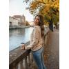 image:imageDokotoo Womens Fall Sweaters 2025 Long Sleeve V Neck Casual Tops Ribbed Knit Comfy Fuzzy Pullover Floral SweaterBeige