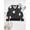 image:imageDokotoo Womens Fall Sweaters 2025 Long Sleeve V Neck Casual Tops Ribbed Knit Comfy Fuzzy Pullover Floral SweaterBlack