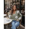 image:imageDokotoo Womens Fall Sweaters 2025 Long Sleeve V Neck Casual Tops Ribbed Knit Comfy Fuzzy Pullover Floral SweaterGreen