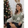 image:imageDokotoo Womens Fall Sweaters 2025 Long Sleeve V Neck Casual Tops Ribbed Knit Comfy Fuzzy Pullover Floral SweaterGreen