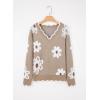 image:imageDokotoo Womens Fall Sweaters 2025 Long Sleeve V Neck Casual Tops Ribbed Knit Comfy Fuzzy Pullover Floral SweaterKhaki