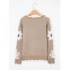 image:imageDokotoo Womens Fall Sweaters 2025 Long Sleeve V Neck Casual Tops Ribbed Knit Comfy Fuzzy Pullover Floral SweaterKhaki