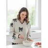 image:imageDokotoo Womens Fall Sweaters 2025 Long Sleeve V Neck Casual Tops Ribbed Knit Comfy Fuzzy Pullover Floral SweaterWhite