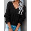image:imageDokotoo Womens Fall Sweaters V Neck Crochet Hollow Out 2025 Trendy Casual Winter Pullover SweatersBlack