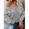 image:imageDokotoo Womens Fall Sweaters V Neck Crochet Hollow Out 2025 Trendy Casual Winter Pullover SweatersGray
