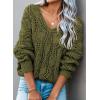 image:imageDokotoo Womens Fall Sweaters V Neck Crochet Hollow Out 2025 Trendy Casual Winter Pullover SweatersPickle Green