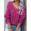 image:imageDokotoo Womens Fall Sweaters V Neck Crochet Hollow Out 2025 Trendy Casual Winter Pullover SweatersRose Red