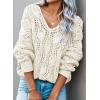 image:imageDokotoo Womens Fall Sweaters V Neck Crochet Hollow Out 2025 Trendy Casual Winter Pullover SweatersWhite