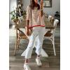 image:imageDokotoo Womens Long Sleeve Sweaters Casual Crewneck Fashion Spring Striped Color Block Shirts High Low Pullover Sweater TopsA Brown