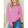 image:imageDokotoo Womens Long Sleeve Sweaters Casual Crewneck Fashion Spring Striped Color Block Shirts High Low Pullover Sweater TopsA Pink 1