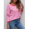 image:imageDokotoo Womens Long Sleeve Sweaters Casual Crewneck Fashion Spring Striped Color Block Shirts High Low Pullover Sweater TopsA Pink 1