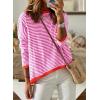 image:imageDokotoo Womens Long Sleeve Sweaters Casual Crewneck Fashion Spring Striped Color Block Shirts High Low Pullover Sweater TopsA Pink 1