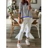 image:imageDokotoo Womens Long Sleeve Sweaters Casual Crewneck Fashion Spring Striped Color Block Shirts High Low Pullover Sweater TopsB Black