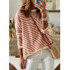 image:imageDokotoo Womens Long Sleeve Sweaters Casual Crewneck Fashion Spring Striped Color Block Shirts High Low Pullover Sweater TopsB Brown