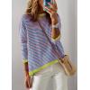 image:imageDokotoo Womens Long Sleeve Sweaters Casual Crewneck Fashion Spring Striped Color Block Shirts High Low Pullover Sweater TopsB Green