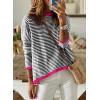 image:imageDokotoo Womens Long Sleeve Sweaters Casual Crewneck Fashion Spring Striped Color Block Shirts High Low Pullover Sweater TopsD Black